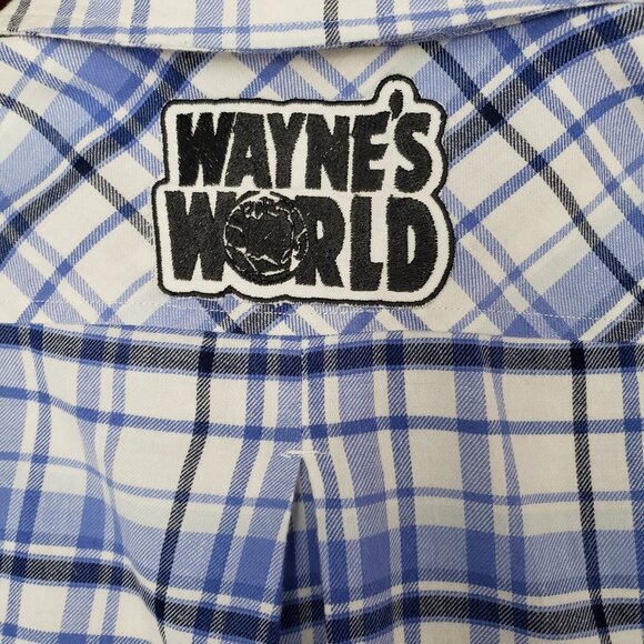 Womens Upcycled Distressed Flannel with "Wayne's World" Embroidered Patch 8 - Picture 6 of 7